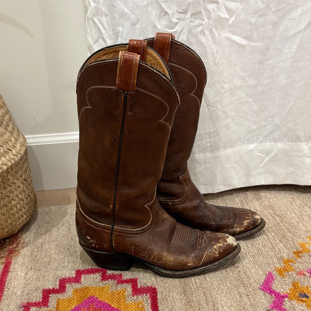 Classic Brown Leather Cowboy Boots